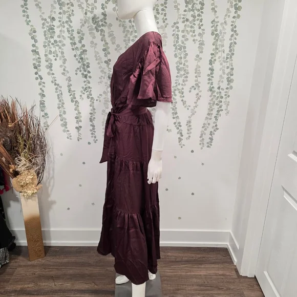 City Chic Sweetness Maxi Tiered Dress Oxblood Faux Wrap Belt Size L 20 NWT - Picture 5 of 9